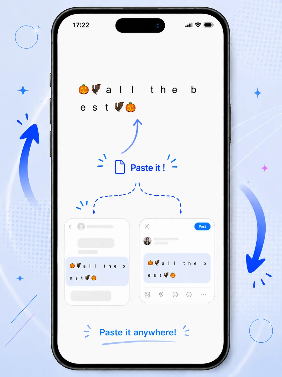 Paste copied fancy text into a message or social profile
