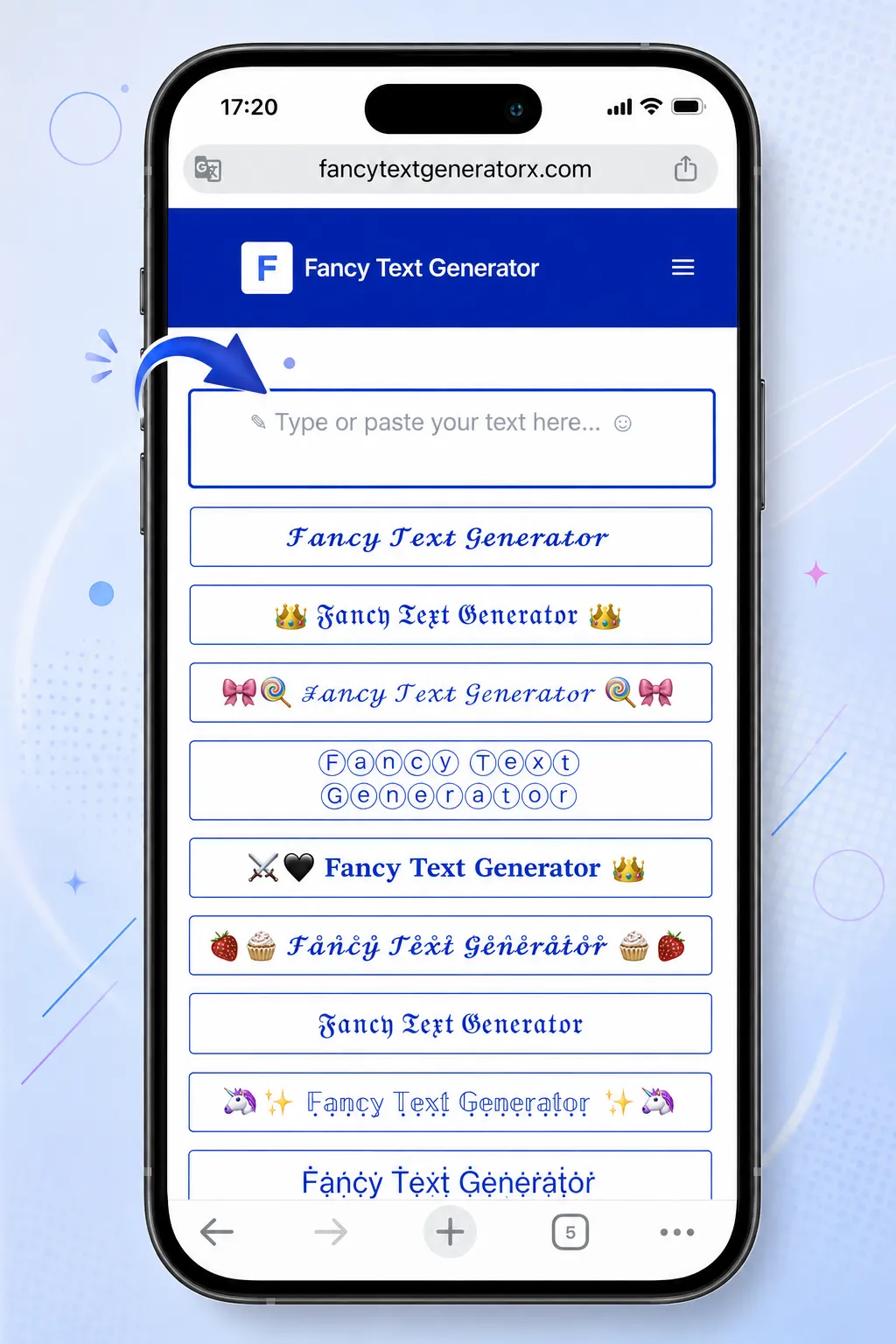 Enter your text in the Fancy Text Generator X input box