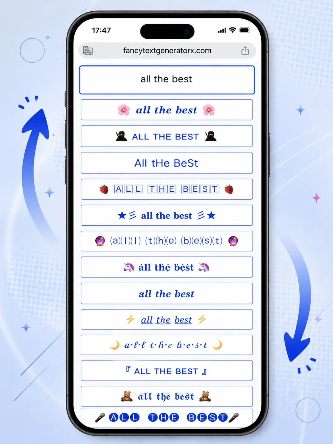 Browse generated fancy text styles in Fancy Text Generator X